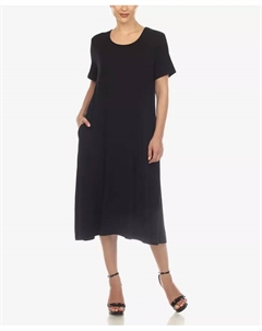 Женское платье миди с коротким рукавом, черный White mark