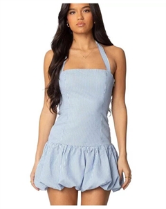 Женское мини-платье с юбкой-баллоном в тонкую полоску, синий Edikted