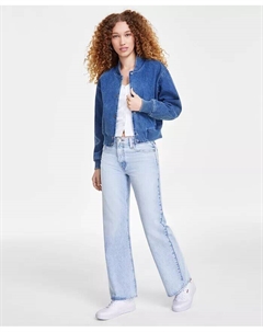 Женский топ Muse Ribbed с длинными рукавами и застежкой на пуговицы, джинсовая куртка-бомбер и хлопковые джинсы-клеш '94 Baggy-Fit Bootcut, черный Levi's®