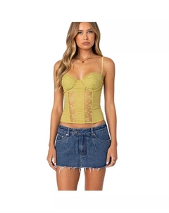 Женский кружевной корсетный топ Avena Linen Look, зеленый Edikted