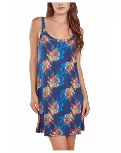 Женская ночная рубашка из микрофибры с цветочным узором, синий Icollection