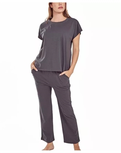 Женский мягкий трикотажный топ и укороченные брюки, пижамный комплект, серый Icollection