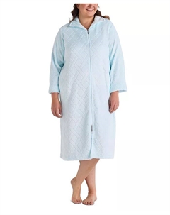 Халат из фактурного флиса большого размера с застежкой-молнией спереди, синий Miss elaine
