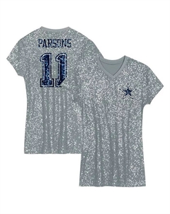 Big Girls Серебряное платье с V-образным вырезом и именем игрока Dallas Cowboys от Micah Parsons Outerstuff