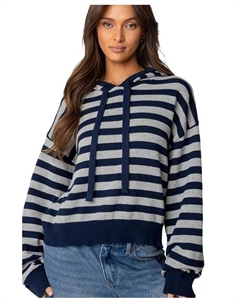 Женский полосатый вязаный свитшот с капюшоном, синий Edikted