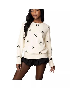 Женский атласный свитер оверсайз с бантом, коричневый/бежевый Edikted