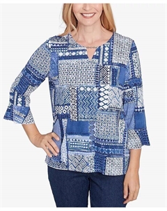 Женский классический топ в стиле пэчворк с разрезом на горловине, расшитый бисером, синий Alfred dunner