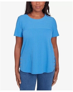 Женский классический однотонный текстурированный топ с коротким рукавом, синий Alfred dunner