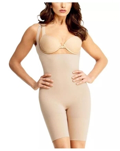 Женский боди без бюстгальтера сглаживающий с высокой спиной корректирующий, коричневый/бежевый Memoi