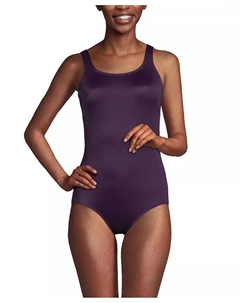Женский цельный купальник с мягкими чашечками и глубоким вырезом, без застежек, фиолетовый Lands' end