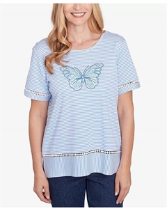 Футболка Petite Classics в полоску с принтом бабочек и короткими рукавами, фиолетовый Alfred dunner