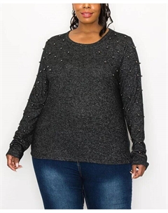 Уютный свитшот большого размера с длинными рукавами и заклепками цвета оружейной стали, серый Coin 1804