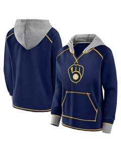 Женская флисовая кофта-пуловер Milwaukee Brewers Boom Navy с V-образным вырезом и капюшоном Fanatics