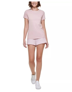 Женская хлопковая футболка с коротким рукавом и круглым вырезом, розовый Calvin klein