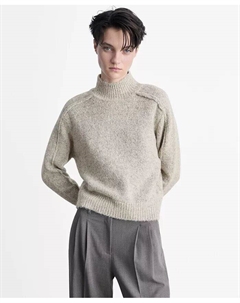 Женский вязаный свитер с воротником Perkins, коричневый/бежевый Mango