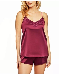 Женский комплект нижнего белья Constance из двух частей: топ-топ и шорты из эластичного атласа с кружевной отделкой, красный Icollection