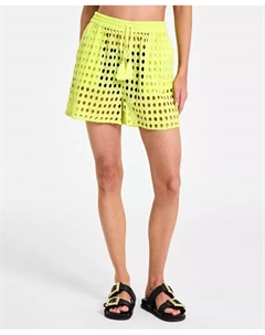 Женские хлопковые шорты с ажурным узором в горошек и завязками на талии, черный Dotti