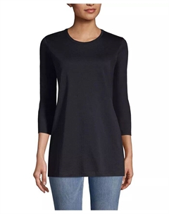 Женская хлопковая туника Supima с рукавом 3/4, черный Lands' end