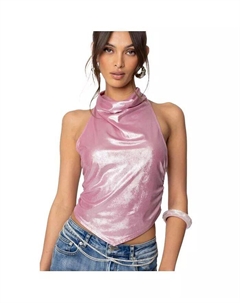 Женский блестящий топ с открытой спиной и воротником-хомутиком, розовый Edikted