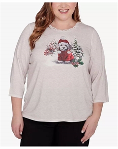 Классический праздничный топ с пуделем больших размеров на завязках, коричневый/бежевый Alfred dunner