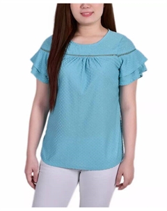 Миниатюрный короткий топ с двойными рукавами-крылышками и швейцарским узором в горошек, черный Ny collection