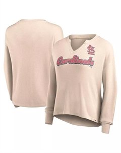 Женская кремовая потертая футболка St. Louis Cardinals Go For It с длинным рукавом и вырезом-надрезом Fanatics