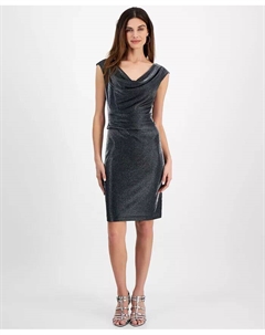 Маленькое коктейльное платье с металлизированной нитью и воротником-хомутиком, серебряный Connected