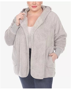 Плюшевая куртка-кардиган с капюшоном и карманами больших размеров, серый White mark