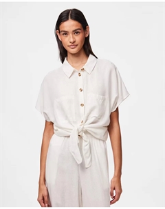 Женская льняная рубашка с коротким рукавом, белый Pieces