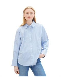 Женская рубашка в полоску с длинными рукавами, светло-голубой Tom tailor