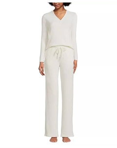 Уютный пижамный комплект из 2 предметов Petite Cozy - топ с длинными рукавами и брюки, слоновая кость/кремовый Lands' end