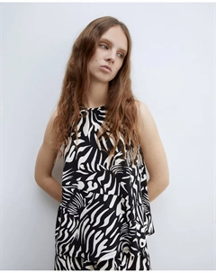 Топ с принтом и бретельками через шею, черный Сфера