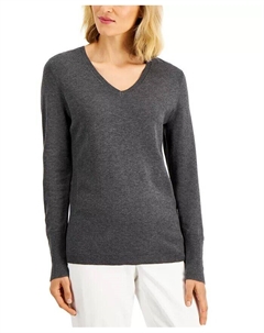 Миниатюрный свитер с V-образным вырезом и заклепками, серый Jm collection