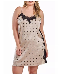 Карин атласная сорочка больших размеров в горошек, украшенная кружевом спереди и по бокам, коричневый/бежевый Icollection