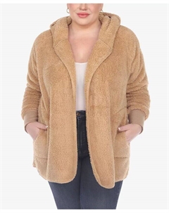 Плюшевая куртка-кардиган с капюшоном и карманами больших размеров, коричневый White mark