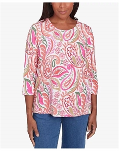 Женский классический топ с круглым вырезом и узором пейсли, оранжевый Alfred dunner