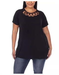 Топ с короткими рукавами и вырезом крест-накрест большого размера, черный White mark