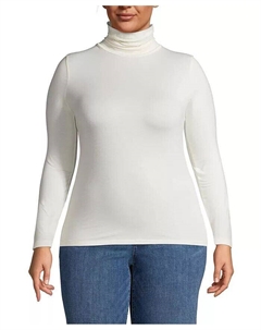 Плюс Размер Легкий Джерси Облегающий Длинный Рукав Водолазка, слоновая кость/кремовый Lands' end