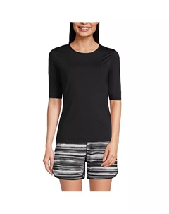 Женский рашгард с рукавом до локтя UPF 50, черный Lands' end