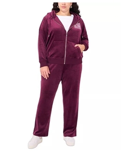 Толстовка с капюшоном из велюра с логотипом, стразами и прямыми брюками на талии с завязками, коричневый/бежевый Vince camuto