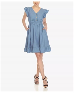 Женское платье длиной до колена с оборками на рукавах, синий White mark