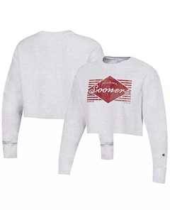 Женский укороченный пуловер с эффектом потертости цвета "Оклахома Сунерс" обратного переплетения цвета Хизер Серый Champion