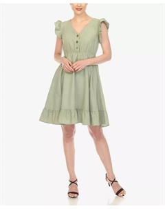 Женское платье длиной до колена с оборками на рукавах, зеленый White mark