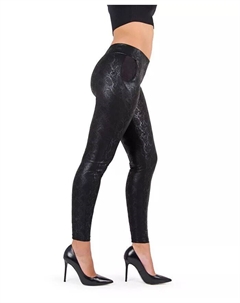 Женские изысканные леггинсы из змеиной кожи с металлическим отливом, черный Memoi
