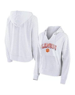 Женский белый пуловер с капюшоном Clemson Tigers в полоску Fanatics