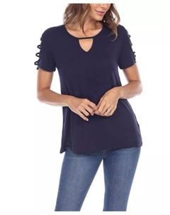 Женский топ с вырезом-замочной скважиной и короткими рукавами, синий White mark