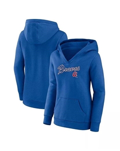 Женский пуловер с капюшоном Royal Atlanta Braves Wahconah Crossover с v-образным вырезом Fanatics