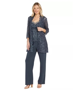 Женский комплект из украшенного жакета, топа без рукавов и брюк, серый R&m richards