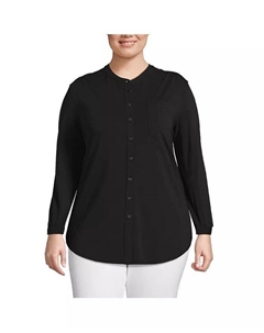 Трикотажная туника А-силуэта с длинными рукавами больших размеров, черный Lands' end