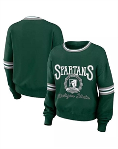 Женская толстовка-пуловер в винтажном стиле цвета лесной зеленый с эффектом потертости Michigan State Spartans Wear by erin andrews